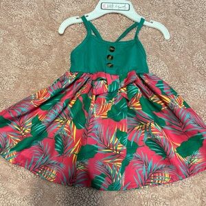 Tropical Print Dress with Green Top